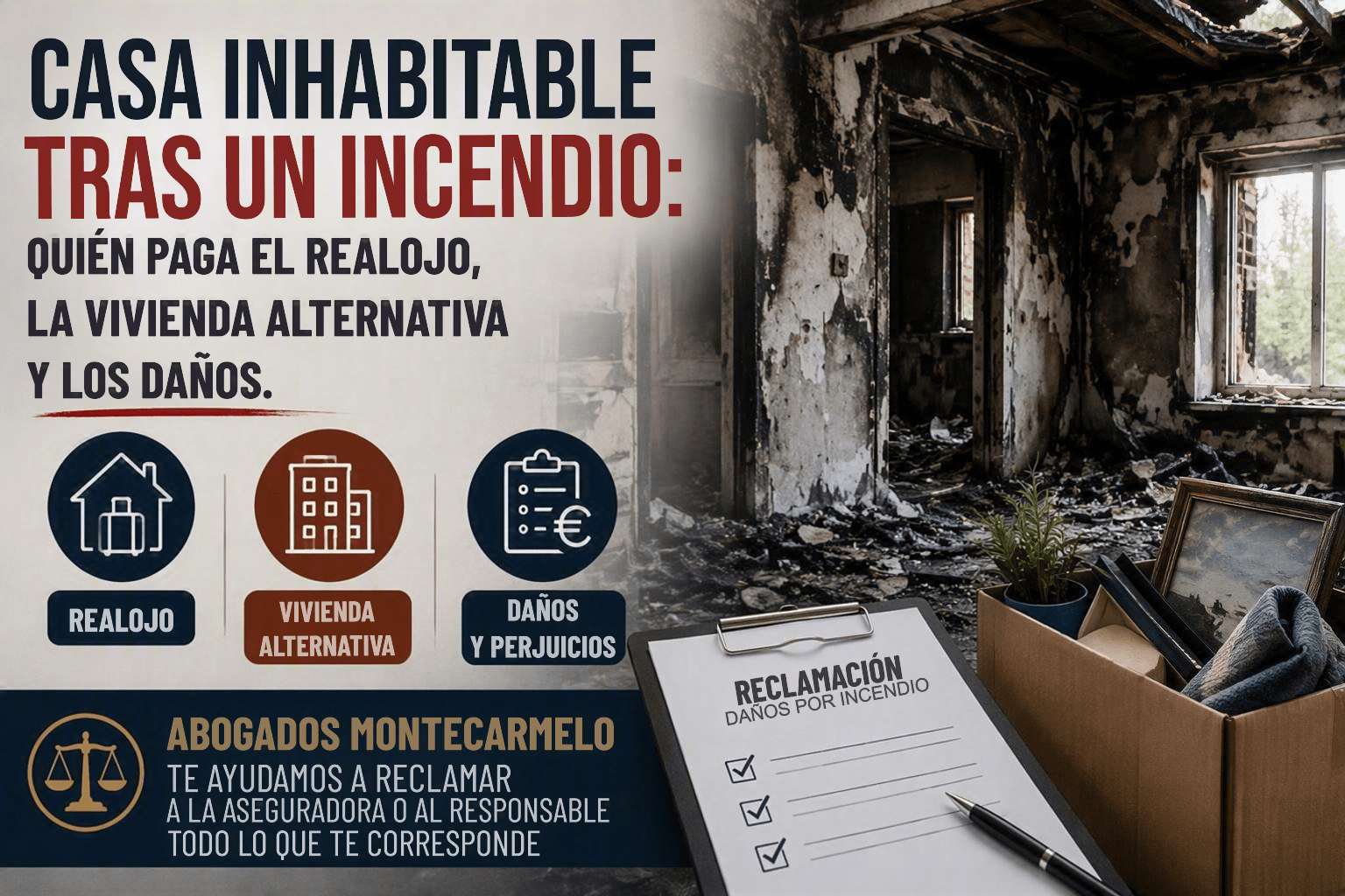 Abogados-montecarmelo-casa-inhabitable-incendio-realojo-indemnizacion Vivienda inhabitable por incendio y reclamación al seguro por gastos de realojo, vivienda alternativa y daños materiales.